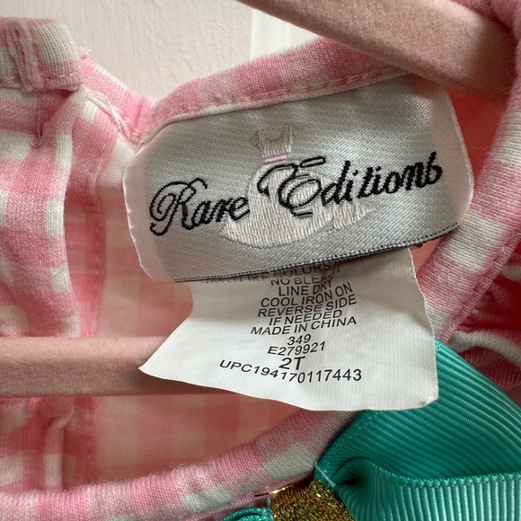 Rare Editions 2T Girls Pink Gingham Easter Bunny Short Sleeve Blouse Teal Bow - Picture 5 of 6